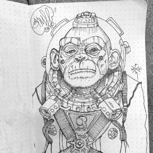 Astronaut Monkey Sketch by Ruben Skull